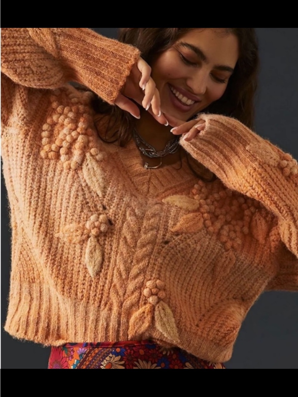 Bauble V-Cable-Knit Pom-Pom Sweater
